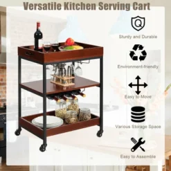 Costway 3 Tier Trolley Cart Kitchen Island Serving Bar Cart W/ Glass Holder & Wine Rack -Baxton Home Shop GUEST ac11f90c 8f05 43a1 8f34 be2749bf607a