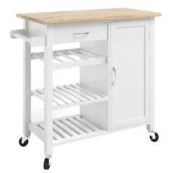 Kitchen Island With Towel Rack And Shelves For Storage – Rolling Cart To Use As Coffee Bar, Microwave Stand, Or Kitchen Storage By Lavish Home (White) -Baxton Home Shop GUEST ac3c0598 d8b8 4775 b433 7100a6b96da3