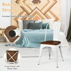 Costway Set Of 4 Tolix Style Metal Dining Side Chair Wood Seat Stackable Cafe Bistro -Baxton Home Shop GUEST ac4e6c30 4929 4b39 a6f5 cec11108f53a