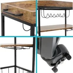 Sunnydaze Decor Sunnydaze 3 Tier Rustic Industrial Style Rolling Indoor Bar Cart With Wine Bottle And Stemware Rack -Baxton Home Shop GUEST ac8a8966 d8d7 4f72 887a 8cbdda2bebdb
