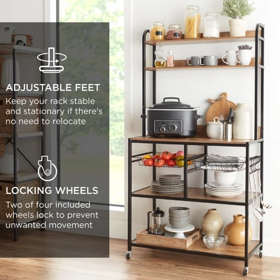 Best Choice Products 67in Counter-Height Baker's Rack W/ Locking Wheels, Adjustable Feet, 2 Wire Baskets 3 Best Choice Products 67in Counter-Height Baker's Rack W/ Locking Wheels, Adjustable Feet, 2 Wire Baskets