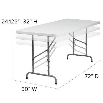 Flash Furniture 6-Foot Height Adjustable Granite White Plastic Folding Table 5 Flash Furniture 6-Foot Height Adjustable Granite White Plastic Folding Table - Image 3