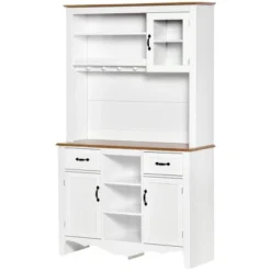 HOMCOM 71" Kitchen Buffet With Hutch, Farmhouse Style Storage Pantry With 2 Drawers, 3 Door Cabinets And 3 Shelves, White -Baxton Home Shop GUEST adccfd05 c32c 4fed a741 6502d4ae29c3