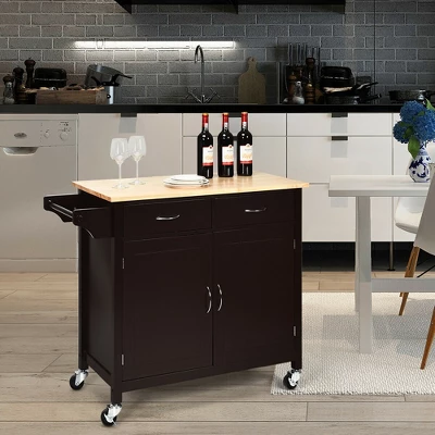 Costway Modern Rolling Kitchen Island Cart Wood Top Storage Trolley With Storage Drawers 6 Costway Modern Rolling Kitchen Island Cart Wood Top Storage Trolley With Storage Drawers - Image 4