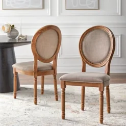 Set Of 2 Toscana Linen Dining Chairs Beige - Lifestorey