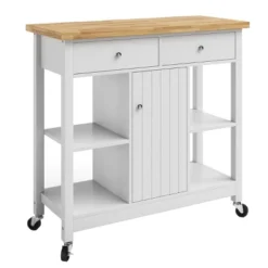 Kitchen Island With Drawers – Rolling Cart With Locking Casters – Use As Coffee Bar, Microwave Stand, Or Shelves For Storage By Lavish Home (White) -Baxton Home Shop GUEST aee410d4 3c56 4a0b afe8 6636dde0d795