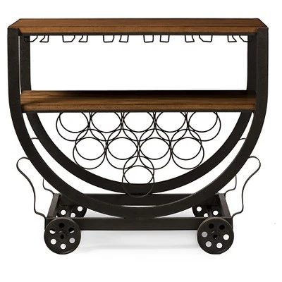 Triesta Antiqued Vintage Industrial Metal & Wood Wheeled Wine Rack Cart - Baxton Studio 3 Triesta Antiqued Vintage Industrial Metal & Wood Wheeled Wine Rack Cart - Baxton Studio