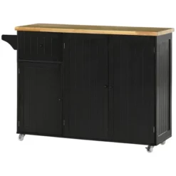 HOMCOM Triple-Cabinet Rolling Kitchen Island On Wheels, Kitchen Cart With Storage Shelf Adjustment, Rolling Utility Cart Wood, Big Drawer, Black -Baxton Home Shop GUEST afd3c2de 36ee 46d5 bd9d fb5a2e1ea36c