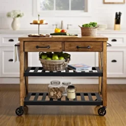 Roots Rack Industrial Kitchen Cart Wood/Natural - Crosley -Baxton Home Shop GUEST b003eccd c2af 4eba bd6b 8650251eead7