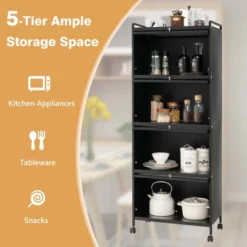 Costway 5-Tier Kitchen Baker's Rack Storage Cabinet Mobile Microwave Stand Flip-up Doors -Baxton Home Shop GUEST b0768aff dac8 4817 aa23 2c14c865de10