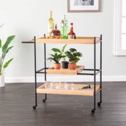 Jengarn Rolling Bar Cart Natural/Black - Aiden Lane 14 Jengarn Rolling Bar Cart Natural/Black - Aiden Lane -Baxton Home Shop GUEST b13a7be1 7853 49e2 99a0 8a104fa59aef