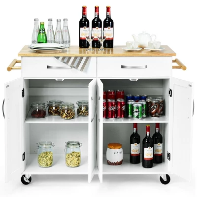 Costway Kitchen Trolley Island Utility Cart Wood Top Rolling Storage Cabinet Drawers White 11 Costway Kitchen Trolley Island Utility Cart Wood Top Rolling Storage Cabinet Drawers White - Image 9