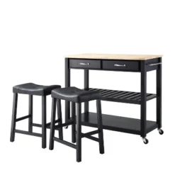 Wood Top Kitchen Prep Cart With 2 Upholstered Saddle Stools - Crosley -Baxton Home Shop GUEST b16557c3 9a64 4440 960c 73c77ad7bd49