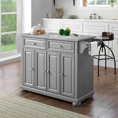 Alexandria Kitchen Island With Solid Granite Top Vintage Gray - Crosley 9 Alexandria Kitchen Island With Solid Granite Top Vintage Gray - Crosley - Image 7