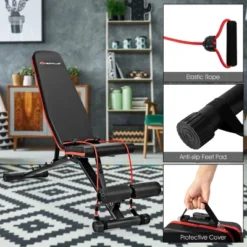 Costway Foldable Weight Bench Multifunctional Dumbbell Gym Bench W/Elastic Ropes -Baxton Home Shop GUEST b2b8af9f 397c 4afa 96a0 65e40a95f4d0