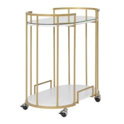 Pavillion 2 Tier Oval Bar Serving Cart Shelves With Glass Mirror Gold - Studio Designs -Baxton Home Shop GUEST b2db40e7 72bd 41ed 8b04 0d04d3fb1d44