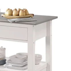 Ottawa Kitchen Island Stainless Steel And White - Acme Furniture -Baxton Home Shop GUEST b2ebc368 7141 4f66 a5bc 2606eef814a4