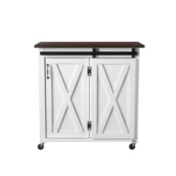 Lashire Barn Door Kitchen Cart Dark Brown/White - Aiden Lane -Baxton Home Shop GUEST b441a2fe 19dd 405f a2be e828dff24ea1