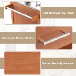 Costway Wood Kitchen Trolley Cart Stainless Steel Top Rolling Storage Cabinet Island -Baxton Home Shop GUEST b544d4b2 76f5 4c42 a4f7 af159858942d