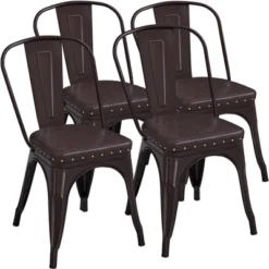 Yaheetech Pack Of 4 Stackable Industrial Style Vintage Riveted Metal Dining Chairs, For Indoor Outdoor Bistro Cafe -Baxton Home Shop GUEST b628c554 e22e 41a9 b8c7 b546a33fd055