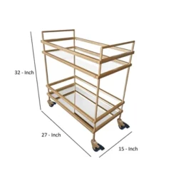 Modern Style Tubular Iron Bar Cart With 2 Mirrored Shelves Gold - The Urban Port -Baxton Home Shop GUEST b67d4452 3dcc 487a 8fbb 2c71ae7d7c60
