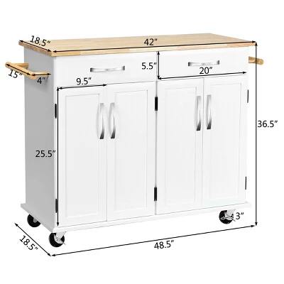 Costway Kitchen Trolley Island Utility Cart Wood Top Rolling Storage Cabinet Drawers White 4 Costway Kitchen Trolley Island Utility Cart Wood Top Rolling Storage Cabinet Drawers White - Image 2