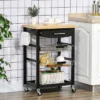 HOMCOM 3-Tier Utility Kitchen Cart With Handle Bar, Steel Basket Rolling Cart, Food Storage Service Trolley With Drawer, Rubber Wood Top, Black -Baxton Home Shop GUEST b6956b14 48bf 442a 9ec6 f69a53e3ecf4