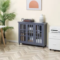 HOMCOM Modern Kitchen Sideboard, Buffet Cabinet With Storage, Adjustable Shelves For Living Room, Study, 3 Glass Doors, Gray -Baxton Home Shop GUEST b6d8b75d 5f30 4c8b 9337 c9955058e0d9