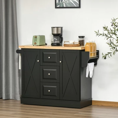 HOMCOM Farmhouse Mobile Kitchen Island Utility Cart On Wheels With Barn Door Style Cabinets, Drawers 3 HOMCOM Farmhouse Mobile Kitchen Island Utility Cart On Wheels With Barn Door Style Cabinets, Drawers