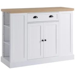 HOMCOM Fluted-Style Wooden Kitchen Island, Storage Cabinet W/ Drawer, Open Shelving, And Interior Shelving For Dining Room -Baxton Home Shop GUEST b756e7fe 9e56 4e7b 9be2 8f61167360e2