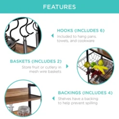 Best Choice Products 67in Counter-Height Baker's Rack W/ Locking Wheels, Adjustable Feet, 2 Wire Baskets 12 Best Choice Products 67in Counter-Height Baker's Rack W/ Locking Wheels, Adjustable Feet, 2 Wire Baskets -Baxton Home Shop GUEST b7b04d67 5e56 4998 977c c6914d81d7c0