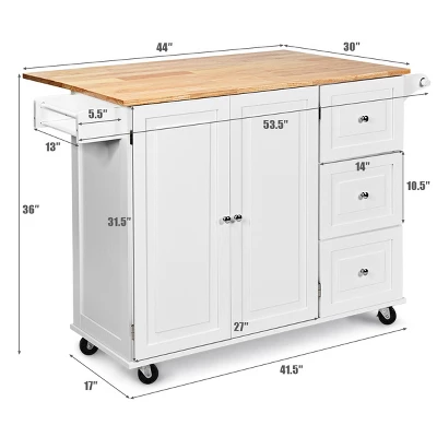 Costway Drop-Leaf Kitchen Island Trolley Cart Wood Storage Cabinet W/ Spice Rack White 3 Costway Drop-Leaf Kitchen Island Trolley Cart Wood Storage Cabinet W/ Spice Rack White