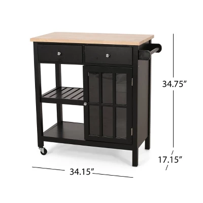 Byway Contemporary Kitchen Cart With Wheels Black/Natural - Christopher Knight Home 4 Byway Contemporary Kitchen Cart With Wheels Black/Natural - Christopher Knight Home - Image 2