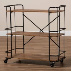 Neal Metal And Wood Kitchen Serving Cart Walnut/Black - Baxton Studio -Baxton Home Shop GUEST b8db8ff5 b26c 4c24 a225 81eda8f8dfa0