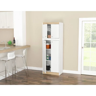 4 Doors Kitchen Storage Cabinet White/Oak - Inval 4 4 Doors Kitchen Storage Cabinet White/Oak - Inval - Image 2