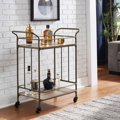 Wilkin Bronze Finish And Wood Straight Lines Bar Cart Bronze/Walnut - Inspire Q 3 Wilkin Bronze Finish And Wood Straight Lines Bar Cart Bronze/Walnut - Inspire Q