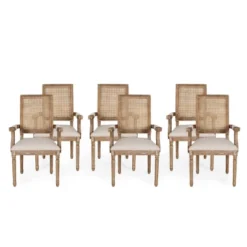 Set Of 6 Maria French Country Wood And Cane Upholstered Dining Chairs - Christopher Knight Home -Baxton Home Shop GUEST bab83799 919b 4733 b371 47f705a81437