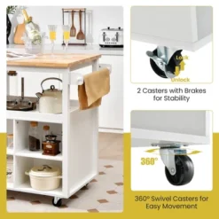 Costway Kitchen Island Trolley Cart On Wheels With Storage Open Shelves & Drawer White/Brown -Baxton Home Shop GUEST bb31afe4 2a81 4da8 973b 522f6cbe037a