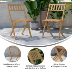 Merrick Lane Set Of 2 Solid Acacia Wood Armless Folding Patio Bistro Chairs With Slatted Backs And Seats In Natural Finish -Baxton Home Shop GUEST bb71af7f f508 4593 85b0 cf04c52423ea 2