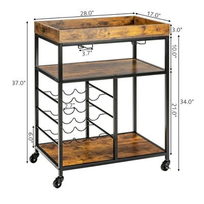 Costway 3-Tier Rolling Kitchen Cart Utility Trolley W/ Wine Bottle Rack 3 Costway 3-Tier Rolling Kitchen Cart Utility Trolley W/ Wine Bottle Rack