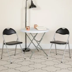 Emma And Oliver 4 Pack Black Vinyl Padded Metal Folding Chair Home Office