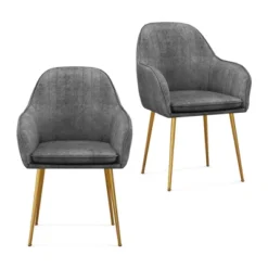 Costway Set Of 2 Velvet Dining Chairs Mid-Back Leisure Armchair W/ Gold Leg PinkGray -Baxton Home Shop GUEST be0fc6d4 1ec1 485b 9c0b 6c047c3b28bf