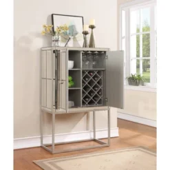 Robbie Contemporary 2 Door Mirrored Bar Cabinet With Wine Storage Gold - Treasure Trove -Baxton Home Shop GUEST bec2c0c6 d9b6 419a 8454 b13b97e189c6