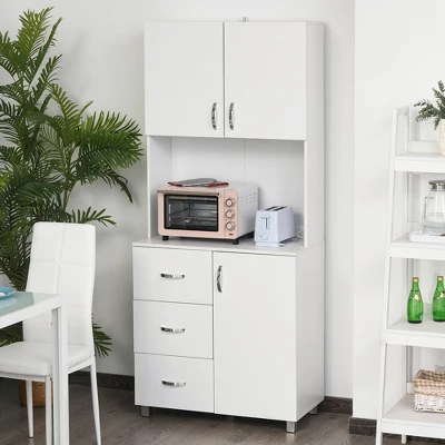 HOMCOM Freestanding Kitchen Pantry, Buffet With Hutch Storage Organizer With 2 Door Cabinets, 3 Drawers And Open Countertop, Adjustable Shelf, White 3 HOMCOM Freestanding Kitchen Pantry, Buffet With Hutch Storage Organizer With 2 Door Cabinets, 3 Drawers And Open Countertop, Adjustable Shelf, White