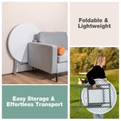 Costway 32'' Round Folding Table Portable & Lightweight Table For Indoor & Outdoor Use White -Baxton Home Shop GUEST bf17eedb 88a7 4954 8c89 e5e5b3614c40