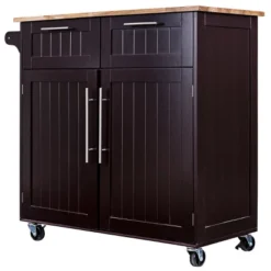 Costway Rolling Kitchen Cart Island Heavy Duty Storage Brown Trolley Cabinet Utility Modern -Baxton Home Shop GUEST bf3276a6 cbfe 4178 bb64 e0ac4d401c89