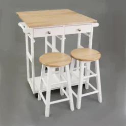 Square Hardwood Drop Leaf Table Top Breakfast Cart Natural/White - Flora Home -Baxton Home Shop GUEST bf9e6706 8830 40e1 823e 836e24a61478