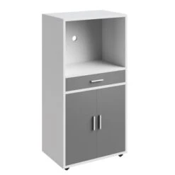 Microwave Stand With Drawer – Rolling Storage Cabinet With Doors And Locking Wheels – Freestanding Kitchen Storage By Lavish Home (White And Gray) -Baxton Home Shop GUEST bfd4e884 fa86 4147 b751 ebb8f61a03d0
