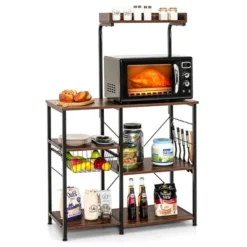 Costway 4-Tier Vintage Kitchen Baker's Rack Utility Microwave Stand W/ Basket & 5 Hooks -Baxton Home Shop GUEST c22f3dd9 3743 4b31 b5ff 30a9ffbae158