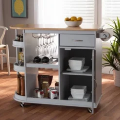 Donnie Wood Kitchen Storage Cart Light Gray/Natural - Baxton Studio -Baxton Home Shop GUEST c43102c5 d6c1 4114 9550 413351450a90